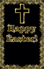  Happy Easter golden cross banner, vector illustration