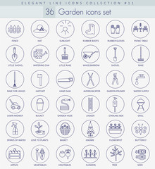 Vector garden outline icon set. Elegant thin line style design
