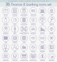 Vector finance outline icon set. Elegant thin line style design