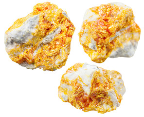 set of Orpiment mineral stones on dolomite