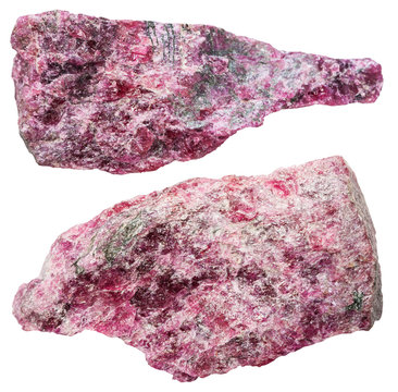 two eudialyte (almandine spar) mineral stones