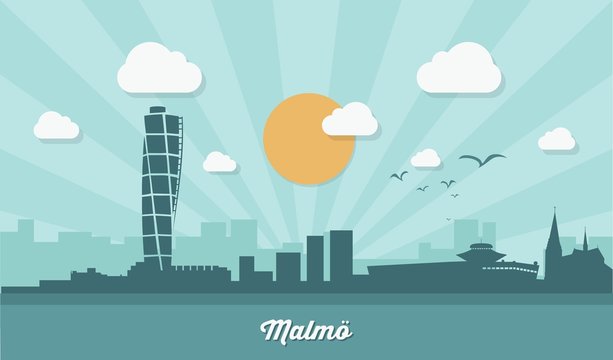 Malmo skyline - flat design