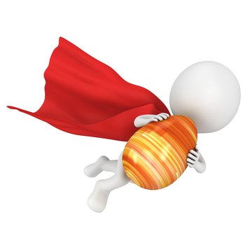 Brave superhero with red cloak fly with Easter Egg