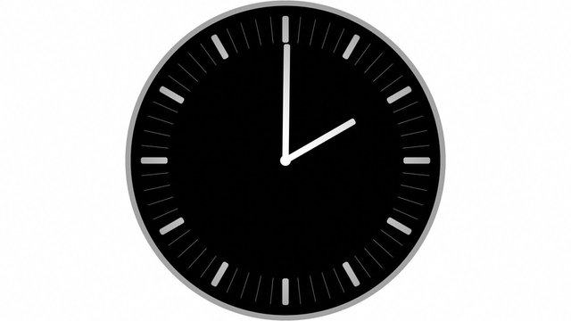 Industrial Clock, 12 Hr Time-lapse (24fps). Time-lapse loop of an animated black, industrial design style clock counting down 12 hours over the span of 30 seconds.