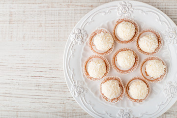 Candy coconut flakes on a plate