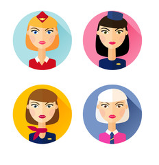 Stewardess. Set of flat style icons.
