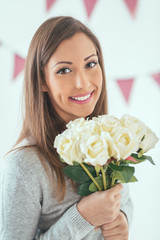 Girl With Bouquet Of Roses