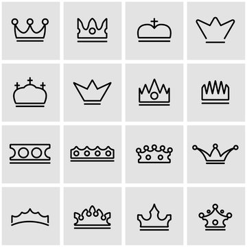 Vector line crown icon set. Crown Icon Object, Crown  Icon Picture, Crown  Icon Image - stock vector