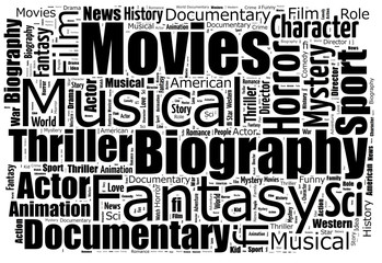 Movies word cloud. Movies typography background.