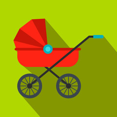 Red baby carriage flat icon