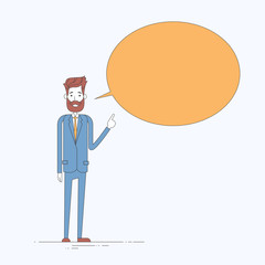 Businessman Point Finger Chat Box Bubble Copy Space Concept Thinking New Idea 