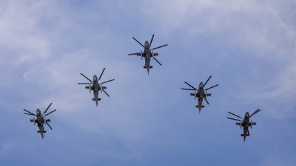 Moscow, Victory Day. Helicopters Kamov Ka-52