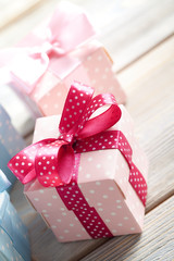 Pink and blue gift boxes