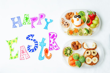 Happy Easter words with school lunch boxes for kids