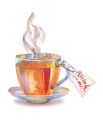 cup of hot tea watercolor