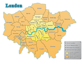 Fototapeta na wymiar Greater london administrative map in vector.