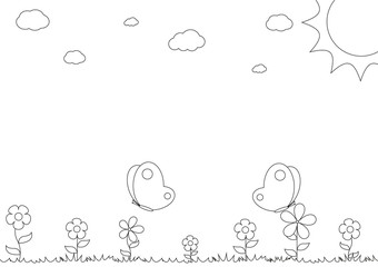2 butterflies on meadow during sunny day coloring book