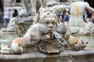  Fontana del Moro (Moor Fountain) in Piazza Navona. Rome, Italy