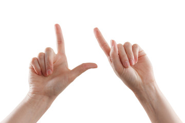 Gesture, woman's hand indicates the direction or zoom, touch devices