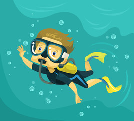 Diving. Vector flat illustration