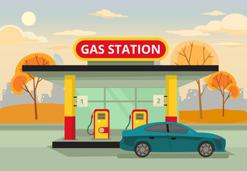 Petrol gas station. Vector flat illustration