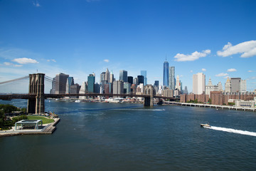 Fototapeta na wymiar Aerial view of New York City Downtown Skyline with Brooklyn Bridge