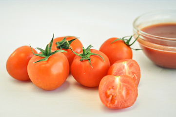 Cherry tomatoes and tomato sause, paste