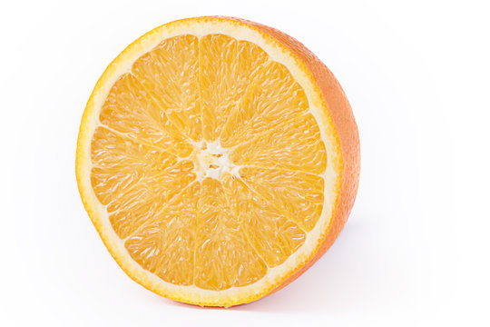 orange is fresh, juicy cut. half of the orange. isolated on white background with clipped path.