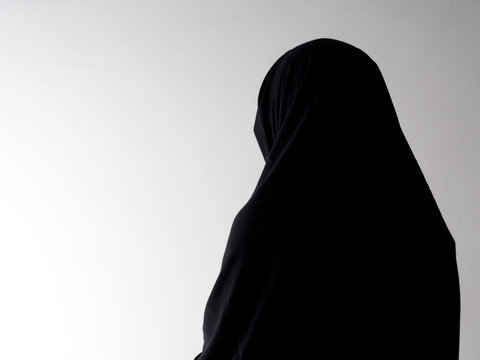 Woman In Chador From Behind, With Copyspace