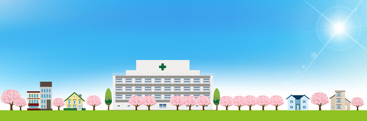 病院　桜　春　背景