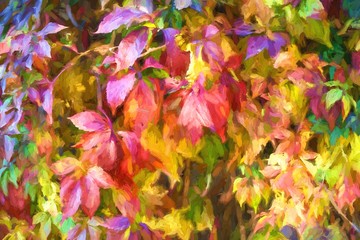 Digital structure of painting. Painted autumn leaves.