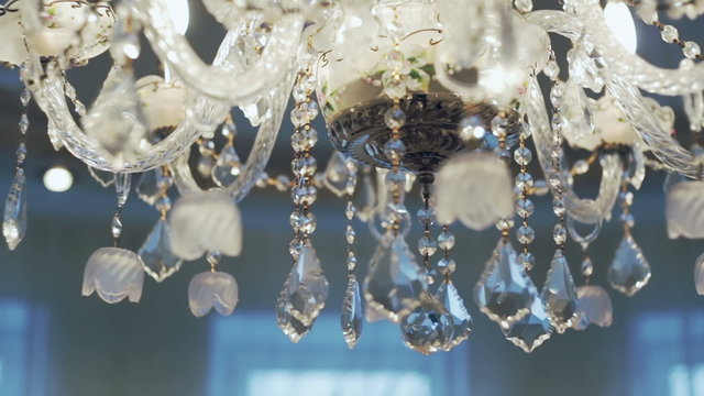 Contemporary Crystal Chandelier. Close up on the crystal of a contemporary chandelier
