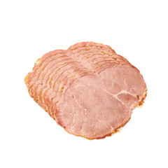 Stack of ham slices isolated