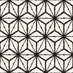 Vector Seamless Black And White Hand Painted Line Geometric  Rhombus Grid Pattern