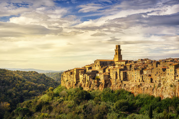 Tuscany, Pitigliano medieval village panorama landscape. Italy - obrazy, fototapety, plakaty
