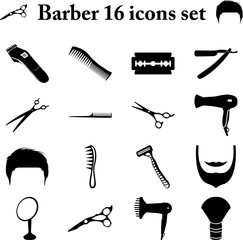 Barber 16 simple icons set