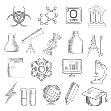 Science and education sketched icons