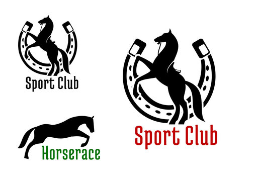 Equestrian club or horse race sport icons