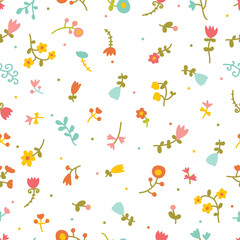 Cute seamless pattern with spring flowers.