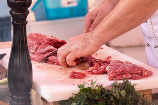 Cutting fresh meat