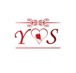 YS love initial with red heart and rose