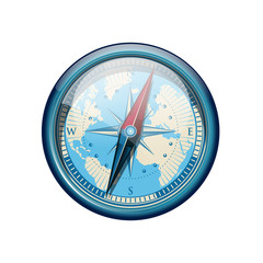 3D Realistic Blue Compass with Global Map