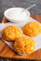 Healthy vegetarian cutlets with potato, carrot, onion
