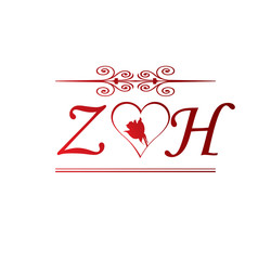 ZH love initial with red heart and rose