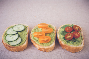 Green sourdough open face sandwiches toast,toning
