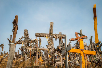 Fototapeta na wymiar Crosses at the hill of crosses, Lithuania
