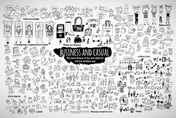 Big bundle business casual doodles icons and objects.  - obrazy, fototapety, plakaty