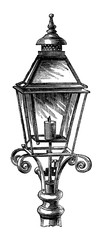 Fototapeta na wymiar Antique Woodcut Iron gas lamp
