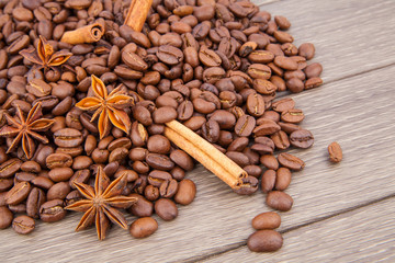 Fototapeta na wymiar Coffee beans and spices