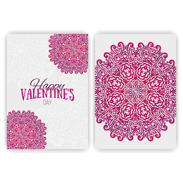 Valentine's day card template. Lacy romantic indian style invita